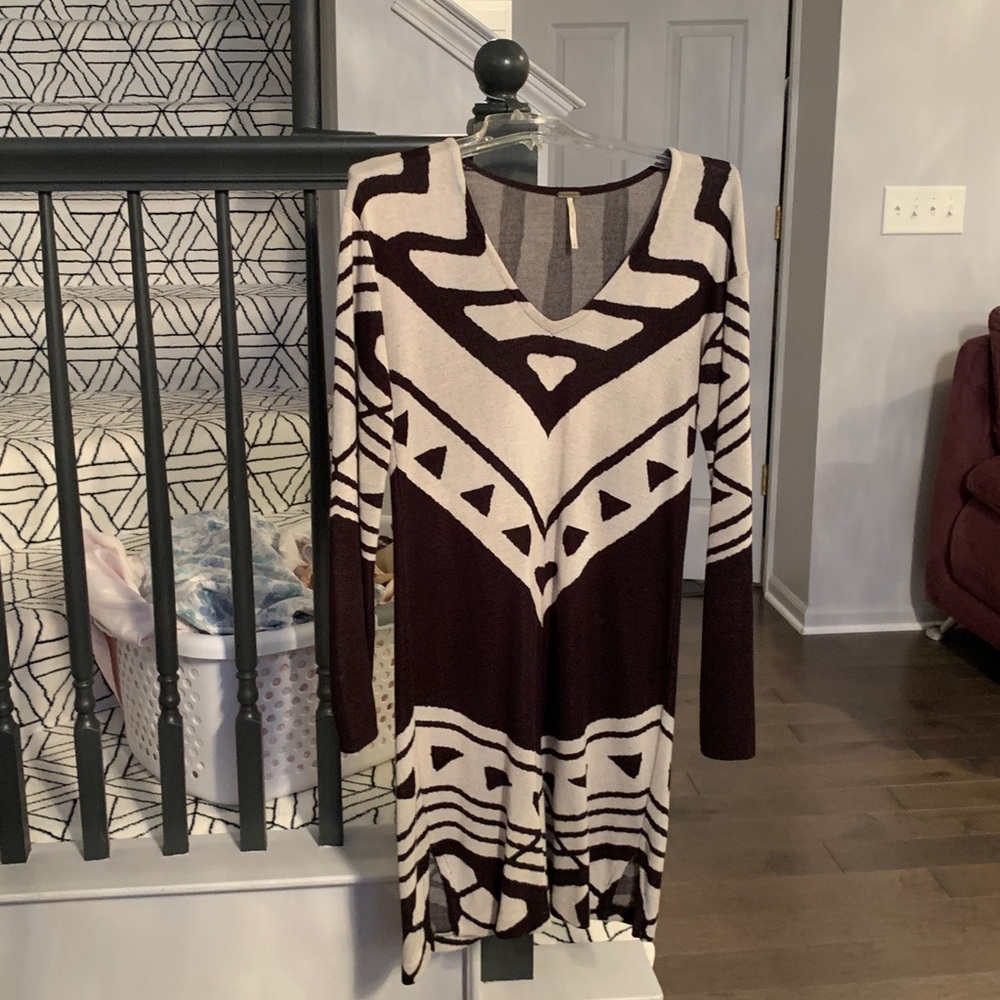 Free People Black and Cream Textured Knit Dress